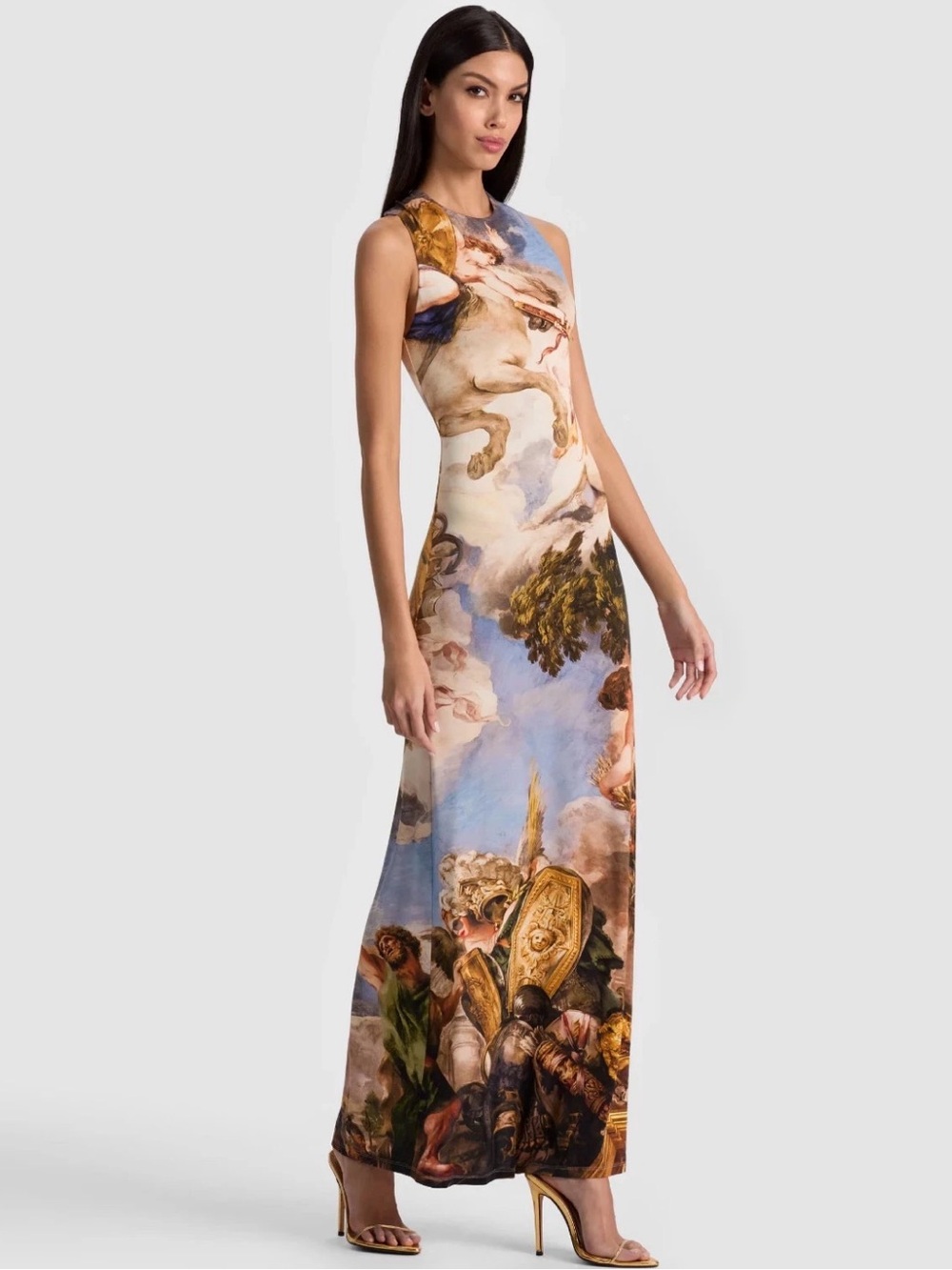 ALICE & OLIVIA DELORA RENAISSANCE FAIR OPEN BACK MAXI JERSEY DRESS - SZ 0 - NWT - Picture 3 of 7